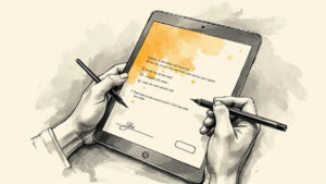 Customer signing a digital consent form on a tablet in a coffee shop