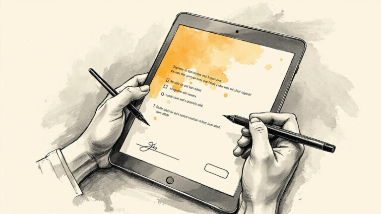 Customer signing a digital consent form on a tablet in a coffee shop