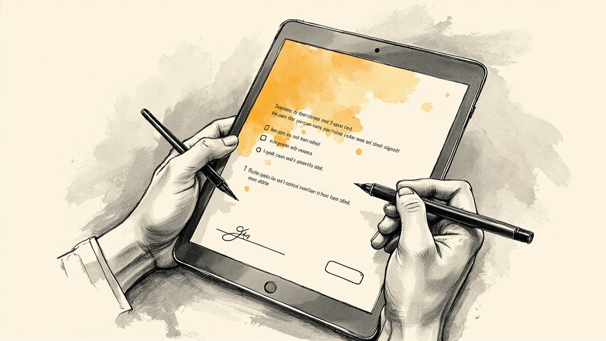 Customer signing a digital consent form on a tablet in a coffee shop