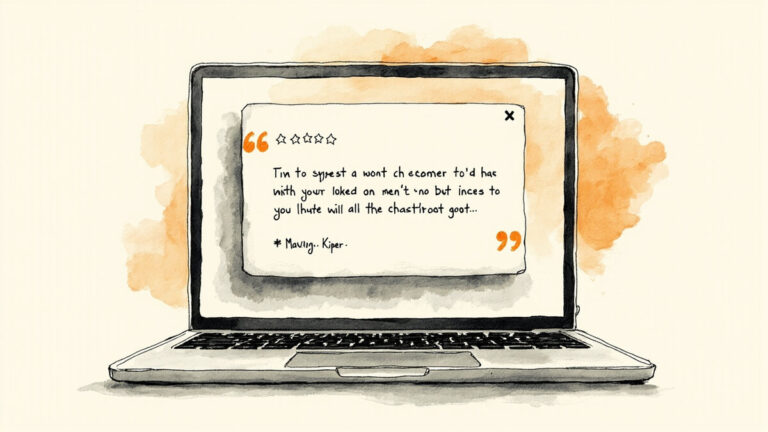 Testimonial popup on laptop screen